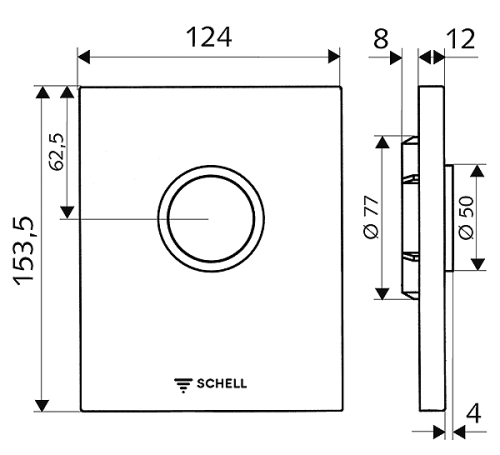 Schell Compact II vizeldeöblítő nyomólap krómozott műanyag 028000699