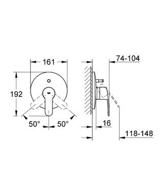 Grohe Eurostyle 19506 002 Cosmopolitan falsík alatti  kádcsaptelep külső rész (19506002)