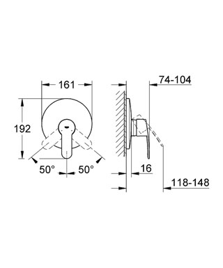 Grohe Eurostyle 19507 002 Cosmopolitan falsík alatti  zuhanycsaptelep külső rész (19507002)