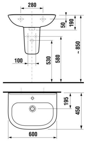 Jika Olymp 60x45 mosdó  (60x45 cm, láncrögzítő lyukkal, #8.1061.3.000.121.1)