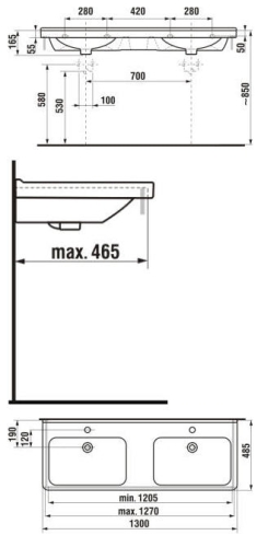 Jika Cubito 130x48,5 cm dupla mosdó H8144200001041 (8.1442.0.000.104.1)