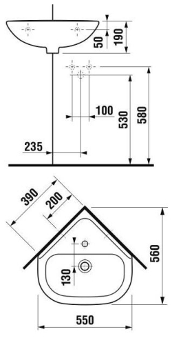 Jika Olymp 55x56 cm sarok mosdó csaplyukkal H8166140001041 (8.1661.4.000.104.1)