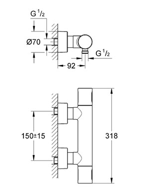 Grohe Grohtherm 3000 Cosmopolitan 34274 000 termosztátos zuhanycsaptelep (34274000)