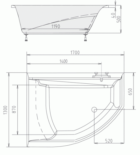 Polysan Tandem 170x130 aszimmetrikus kád, balos 96611