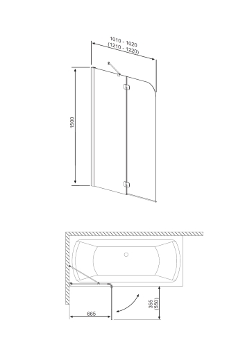 Radaway Torrenta PND 101x150 kádparaván, balos, Grafit 201202-105NL