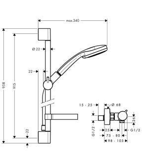 Hansgrohe Croma 100 Vario/Ecostat Comfort Combi zuhanyszett termosztátos zuhanycsapteleppel 27035 000 (27035000)