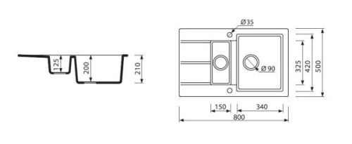 Marmorin Bario 1 medencés gránit mosogató gyümölcsmosóval és kicsi csepegtetővel (metál szürke)