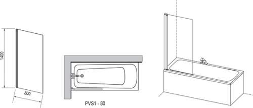 Ravak PVS1 80 cm kádparaván Transparent üveggel, fehér 79840100Z1