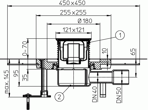 HL 510N Padlólefolyó DN40/50 vízszintes kimenettel komplett