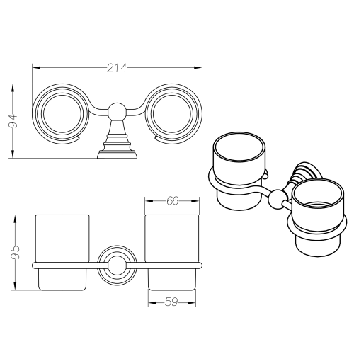 Sapho DIAMOND dupla fali pohártartó, bronz 1318-05
