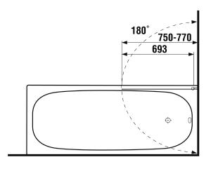 Jika Cubito 75x140-es virág dekoros kádparaván átlátszó üveg virág dekorral, króm, balos H2574250026691 (2.5742.5.002.669.1)
