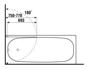Jika Cubito 75x140-es virág dekoros kádparaván átlátszó üveg virág dekorral, króm, jobbos H2564250026691 (2.5642.5.002.669.1)