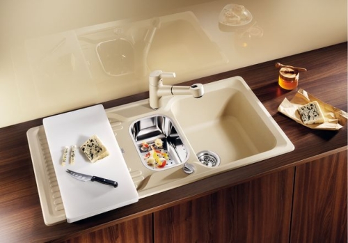 BLANCO CLASSIC 6S Silgranit mosogató dugókiemelővel rozsdamentes gyümölcsmosó kosárral (gyöngyyszürke, #520538)