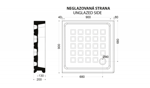 Sapho KERASAN RETRO 90x90 szögletes zuhanytálca, fehér 133801