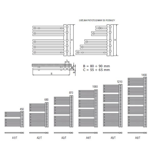 Radeco ATENA A6/T 50 design fürdőszobai csőradiátor (820 W, fehér, 1400x500 mm)