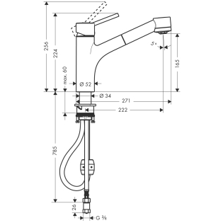 Hansgrohe Talis S egykaros konyhai csaptelep DN15 kihúzható zuhanyfejjel,elektromos,átfolyós vízmelegítőkhöz 32842000