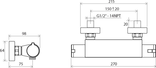 Ravak TE 072.00/150  termosztátos zuhanycsaptelep (X070051)