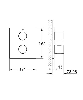 Grohe Grohtherm 3000 Cosmopolitan 19567 000 falsík alatti termosztátos kádcsaptelep külső rész (19567000)