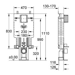 Grohe. Uniset 38642 001 falbaépíthető Wc öblítő tartály támasztólábbal (38642001)