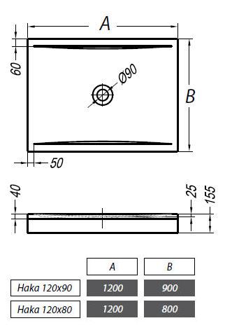 Kolpa-San Haka 120x80 téglalap alapú zuhanytálca (beépíthető, 120x80 cm, #534850)