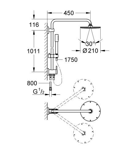 Grohe Rainshower System 210 falra szerelhető zuhanyváltós zuhanyrendszer, króm 27058000