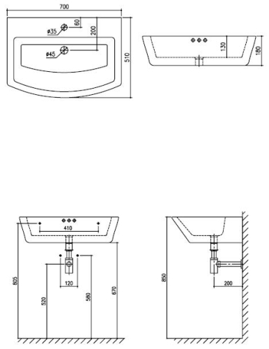 Metro Ceramica Antinio 70x50 mosdó
