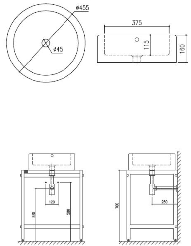 Metro Ceramica Enrico D46x16 ráültethető mosdó
