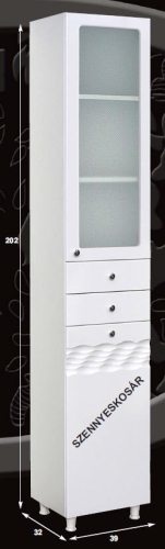 Guido Ocean-1013 fürdőszobabútor oldalsó kiegészítő szekrény két ajtóval (egy üveges) két fiókkal Szennyeskosárral (calvados)