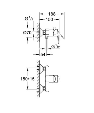 Grohe BauEdge 23356 000 Egykaros mosdócsaptelep + BauEdge 23333 000 Egykaros fali zuhanycsaptelep + New Tempesta II 27598 00E zuhanyszett*