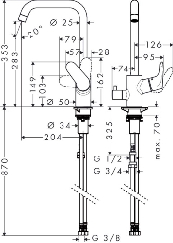 Hansgrohe Focus egykaros konyhai csaptelep elzárószeleppel 31823000