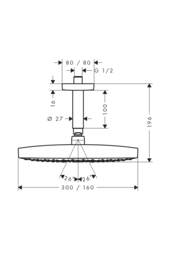 Hansgrohe Raindance Select E 300 2jet króm fejzuhany, mennyezeti csatlakozóval, DN15 27384 000 (27384000)