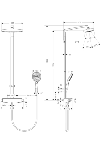 Hansgrohe Raindance Select E 300 2jet Showerpipe, DN15 króm zuhanyrendszer 27128 000 (27128000)
