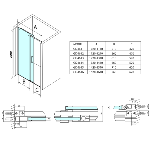 Sapho GELCO DRAGON 110 cm tolóajtó transzparent üveggel, króm GD4611