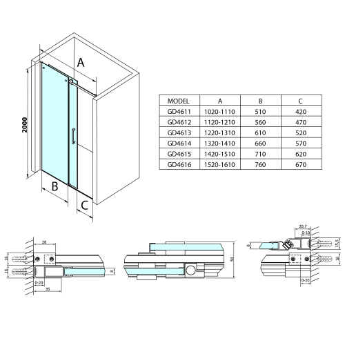 Sapho GELCO DRAGON 130 cm tolóajtó transzparent üveggel, króm GD4613