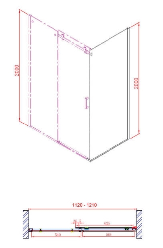 Sapho Gelco Dragon 120-as zuhanyajtó Canvas mintás üveggel (112-121 cm, króm, Canvas / balos, #GD4912SL)
