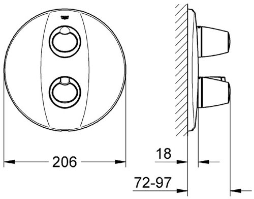Grohe Grohtherm 3000 falba építhető termosztátos kádcsaptelep külső rész