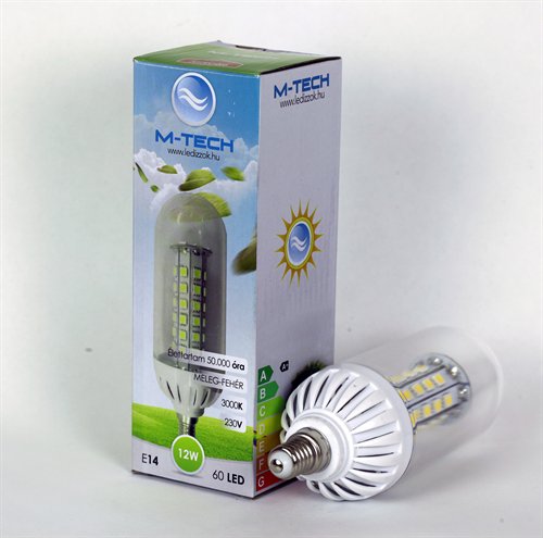 M-Tech E14 Candle 46 LED SMD 230V, 9W, 680Lm Meleg Fehér 3000K, 5050, MTL401 led izzó