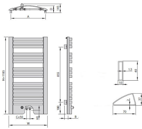 Sapho QUATRO QB 595x1185 mm  fehér, fürdőszoba radiátor (QB-612)