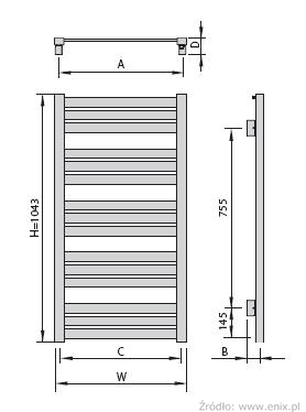 Sapho Hiacynt H 555x1043 mm ezüst, fürdőszoba radiátor (H-610S)