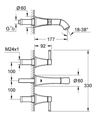 Grohe Grandera 20414 000 3-lyukas fali mosdócsaptelep (20414000)