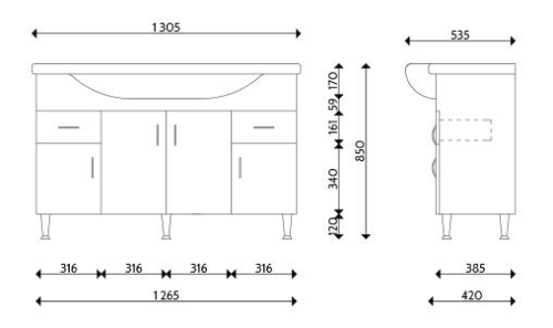 Tboss Bianka 130 fürdőszobabútor komplett szett (tölgy)