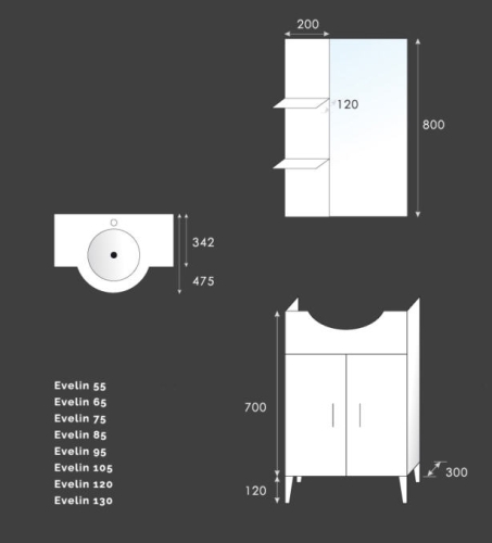 Tboss Evelin 130 fürdőszobabútor  (erezett fehér)