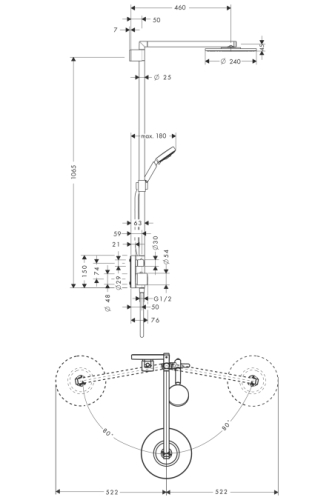 Hansgrohe Raindance S 240 Air 1jet Showerpipe falsík alatti szereléshez 27145 000 (27145000)