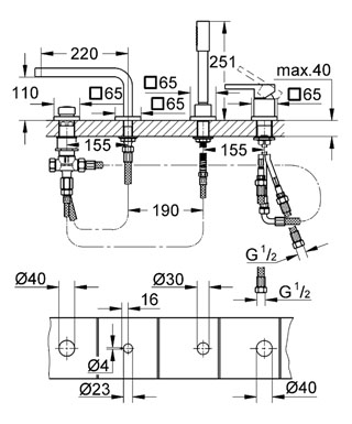 Grohe Lineare 4-lyukas, egykaros kádkombináció 19577 000 (19577000)