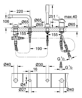 Grohe Concetto 4-lyukas, egykaros kádkombináció 19576 001 (19576001)