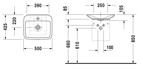 Duravit PuraVida 50x42 cm bútorral aláépíthető kézmosó 072150 00 00