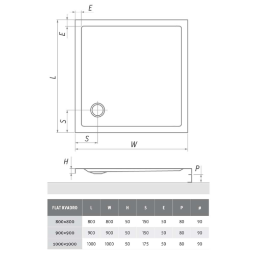 Roltechnik Flat Kvadro téglalap alakú zuhanytálca (80x90 cm, beépíthető, #8000161)