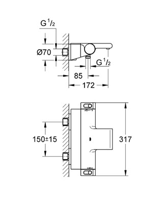 Grohe Grohtherm 2000 termosztátos kádcsaptelep króm zuhanypolccal, 1/2