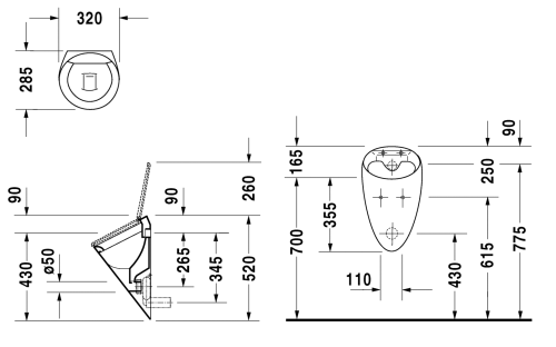 Duravit Starck1 piszoár 0835320000 (piszoártető szerelési lehetőség)