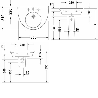 Duravit Starck2 65x51 cm mosdó 041165 00 00